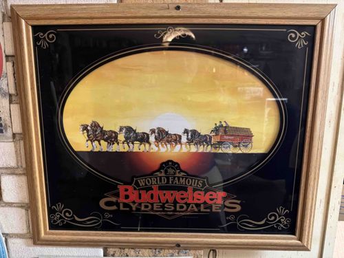 Vintage Budweiser Clydesdales Framed Bar Mirror