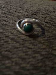 Modernist Bypass Ring with Green Cabochon Stone