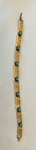 Greek Key Bracelet with Blue Cabochons