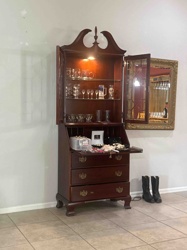 Secretary Desk with China Cabinet Top and Built-in Lighting