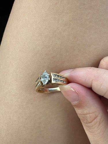 14K Yellow Gold Marquise Diamond Ring with Channel Set Shoulders