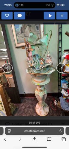 Mid-Century Italian Capodimonte-Style Ceramic Fountain Lamp on Pedestal