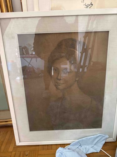 Framed Portrait Drawing of a Young Woman