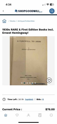 A Farewell to Arms First Edition