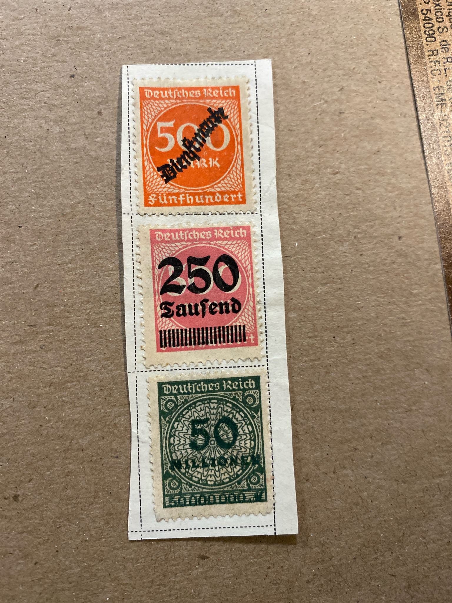 Submitted photo of Deutsches Reich hyperinflation postage stamps vertical strip (unauthenticated)