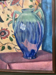 Still Life Painting of a Blue and Green Vase by G. Remmert