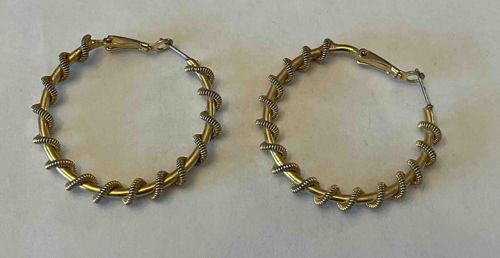 Gold-Toned Hoop Earrings with Wrapped Silver-Toned Coil