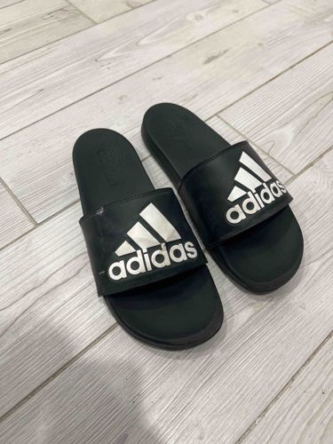 Adidas Adilette Comfort Slides (Black with White Logo)