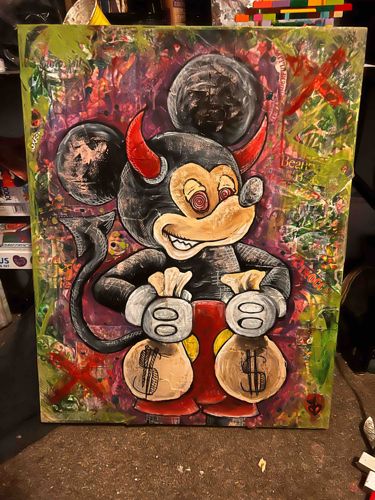 Devilish Mickey Mouse with Money Bags Painting