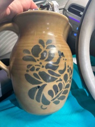 Stoneware Pitcher with Blue Floral Decoration