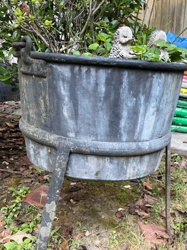 Antique Cast Iron Cauldron Planter with Stand