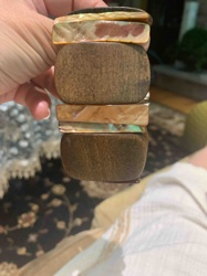 Stretch Bracelet with Wooden and Shell-Inlay Beads