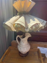 Vintage Ceramic Pitcher Base Table Lamp with Tiered Pleated Shade
