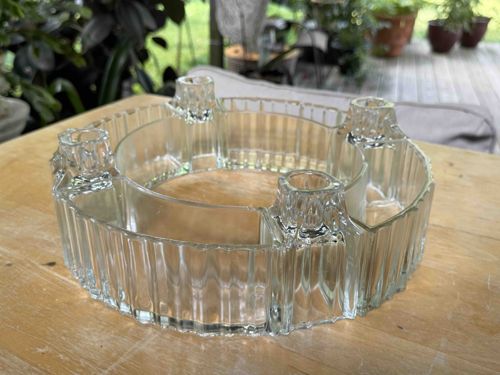 Clear Pressed Glass Centerpiece Ring with Taper Candle Holders