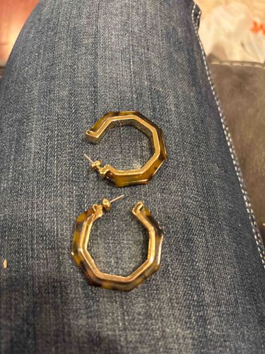 Octagonal Tortoise Shell Resin Hoop Earrings