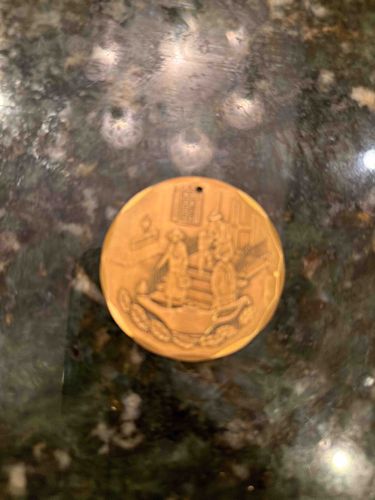 Vintage Carved Boxwood or Resin Commemorative Medallion