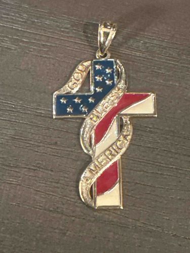 Patriotic 'God Bless America' Cross Pendant