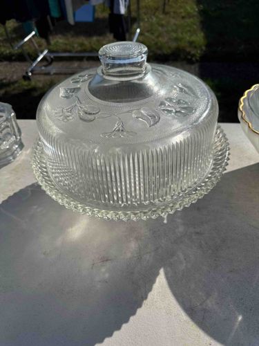 Pressed Glass Cake Plate with Domed Lid