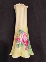 Hand-Painted Porcelain Bud Vase with Rose Motif