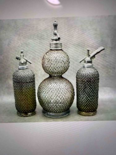Vintage Seltzer Bottles / Soda Syphons with Metal Mesh