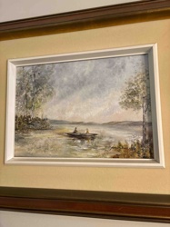 Framed Oil Painting: Lake Scene with Boat and Figures (Signed Jean Smith)