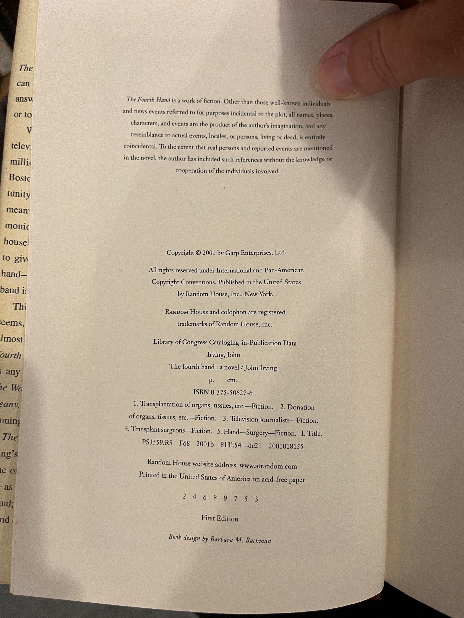 Submitted photo of The Fourth Hand by John Irving (First Edition, unauthenticated)