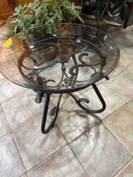 Round Glass Top Wrought Iron Accent Table