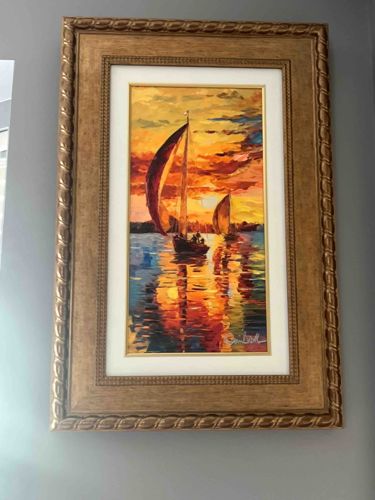 Seascape Painting by David Wall (Sailboats at Sunset/Sunrise)
