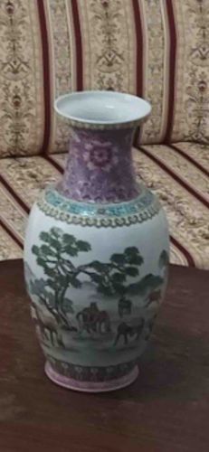 Qing Dynasty Style Elephant Scene Ceramic Vase