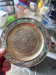 Aztec Sun Stone Design Metal Plate with Abalone Inlay