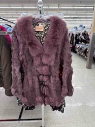 Purple Fur Coat with Leopard Print Lining