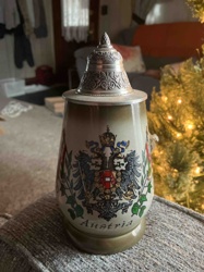 Austrian Heraldic Beer Stein with Pewter Lid