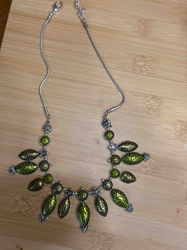 Green Enamel and Silver-Toned Statement Necklace
