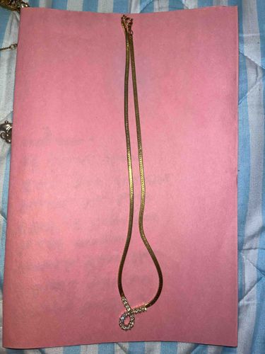 Gold-Tone Snake Chain Necklace with Rhinestone Pendant