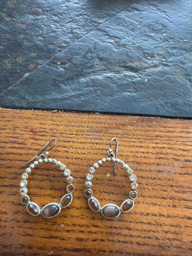 Mixed Stone Oval Hoop Earrings