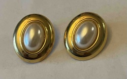 Gold-Tone Oval Faux Pearl Stud Earrings (Post earrings)
