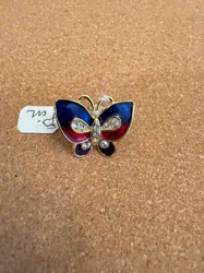 Butterfly Enamel and Rhinestone Brooch