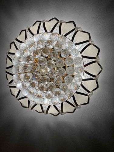 Mid-Century Modern Sunburst Crystal Flush Mount Ceiling Light