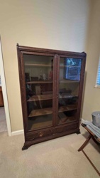 Antique Dark Wood Display Cabinet with Glass Doors