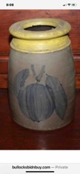 Antique Hand-Painted Stoneware Canning Crock with Yellow Rim