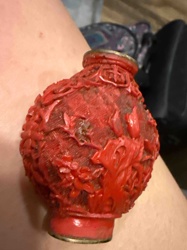 Carved Red Cinnabar Snuff Bottle
