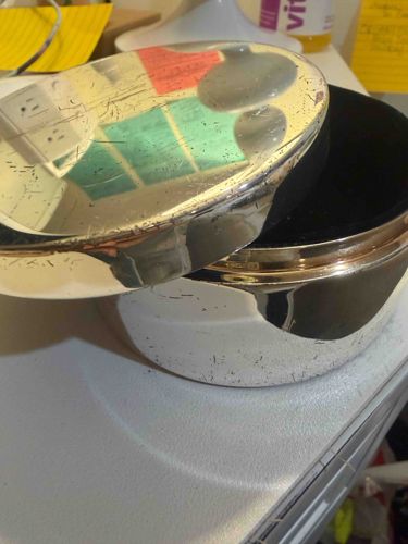 Silver-Tone Velvet-Lined Round Trinket Box