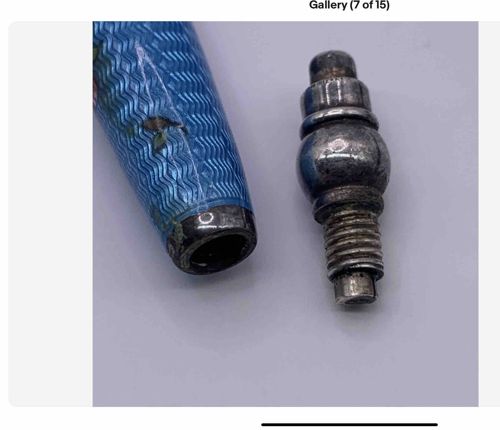 Vintage Guilloche Enamel Dip Pen Handle with Silver Finial