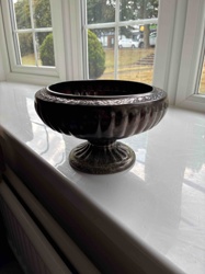 Footed Decorative Bowl with Fluting and Ornate Rim