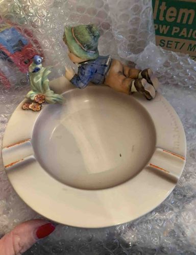 Hummel Figural Ashtray with Boy and Bird