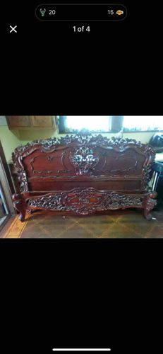 Elaborately Carved Rococo Revival Style Bed Frame