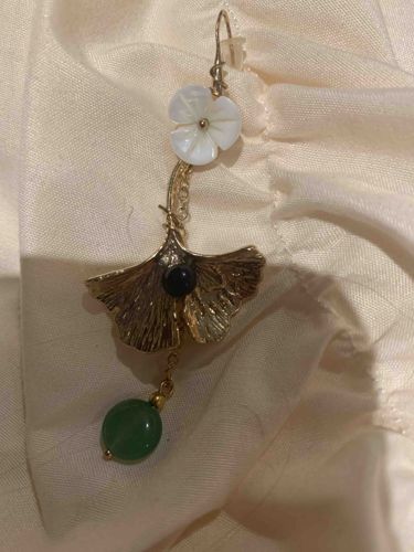 Ginkgo Leaf and Jade Dangle Earring
