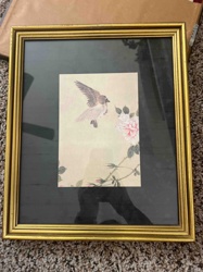 Framed Asian Style Bird and Floral Print
