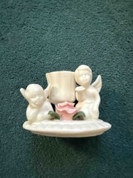 Bisque Porcelain Cherub and Rose Bud Vase