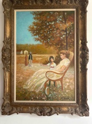 Pastoral Scene Oil Painting of Figures in a Landscape by M. B. Powell